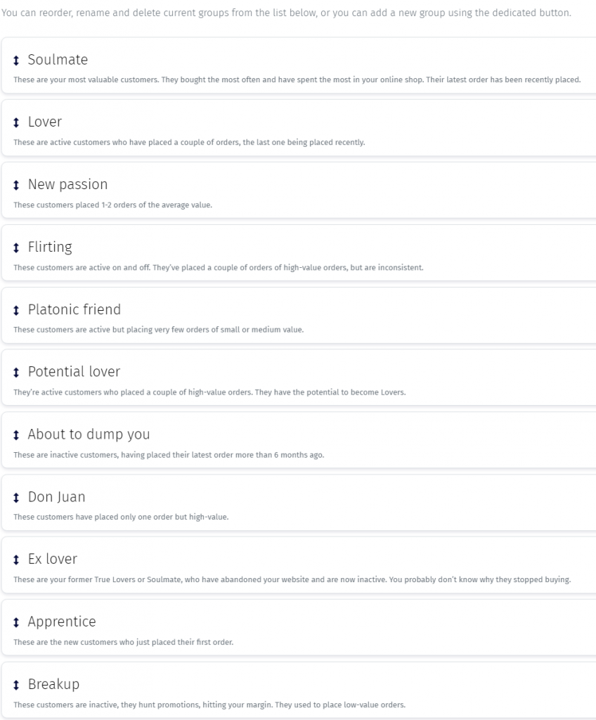 RFM Segments List Omniconvert