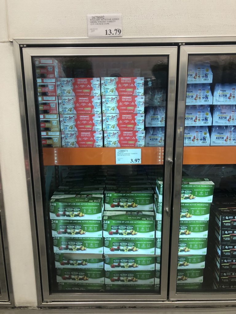 Image shows Activia Yogurt 24-pack for $3.97 next to competitors.