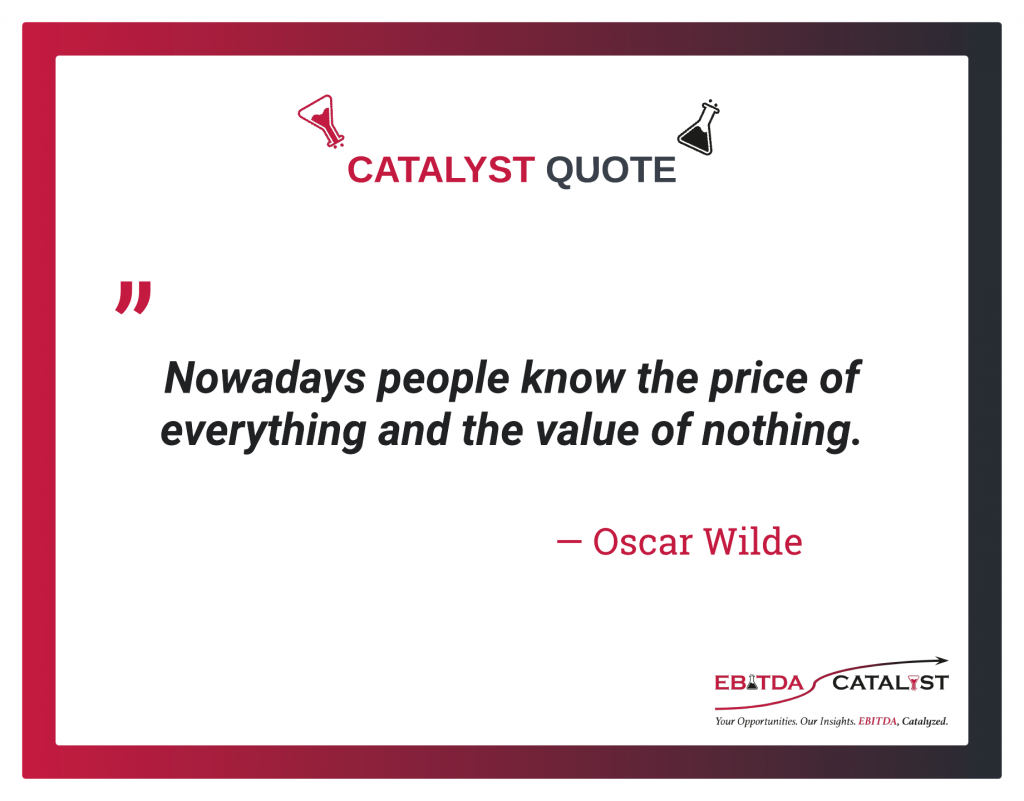 Image shows a framed quote attributed to Oscar Wilde "Nowadays people know the price of everything and the value of nothing."