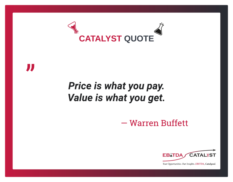 Image shows a framed quote "Price is what you pay. Value is what you get," attributed to Warren Buffett.