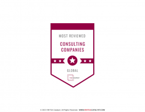 Image shows a badge of an award for Most Reviewed Consulting Companies, Global, from The Manifest publication